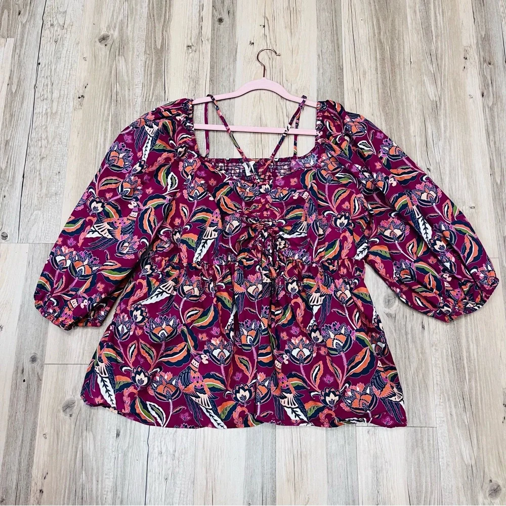 Cato Pink Colorful Floral Puffy Sleeves Blouse sz 18/20W - Picture 6 of 9